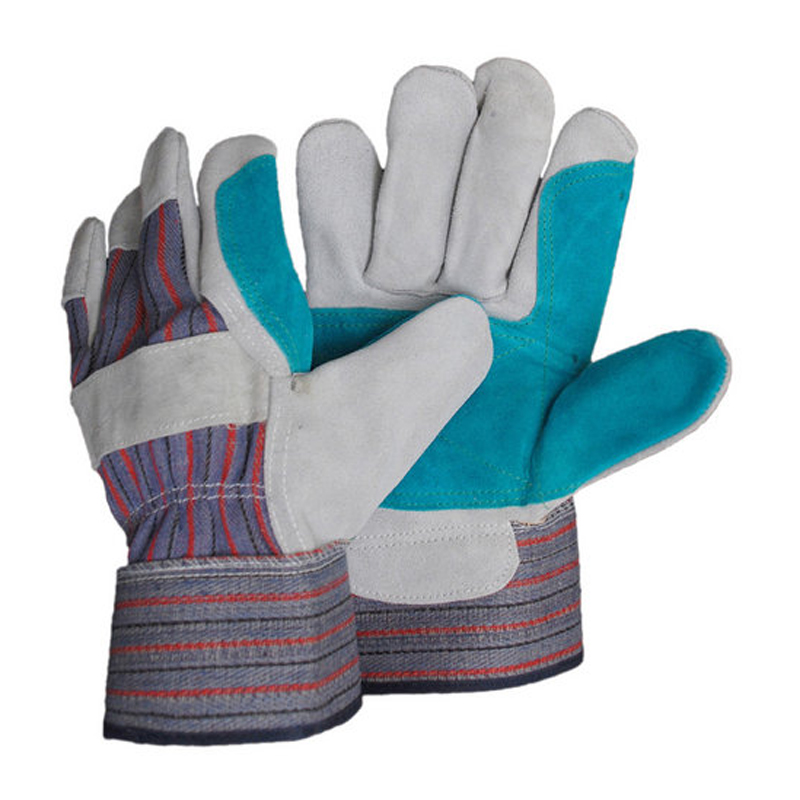 LG008 Dvouvrstvé ochranné rukavice s pryžovou manžetou z hovězí kůže